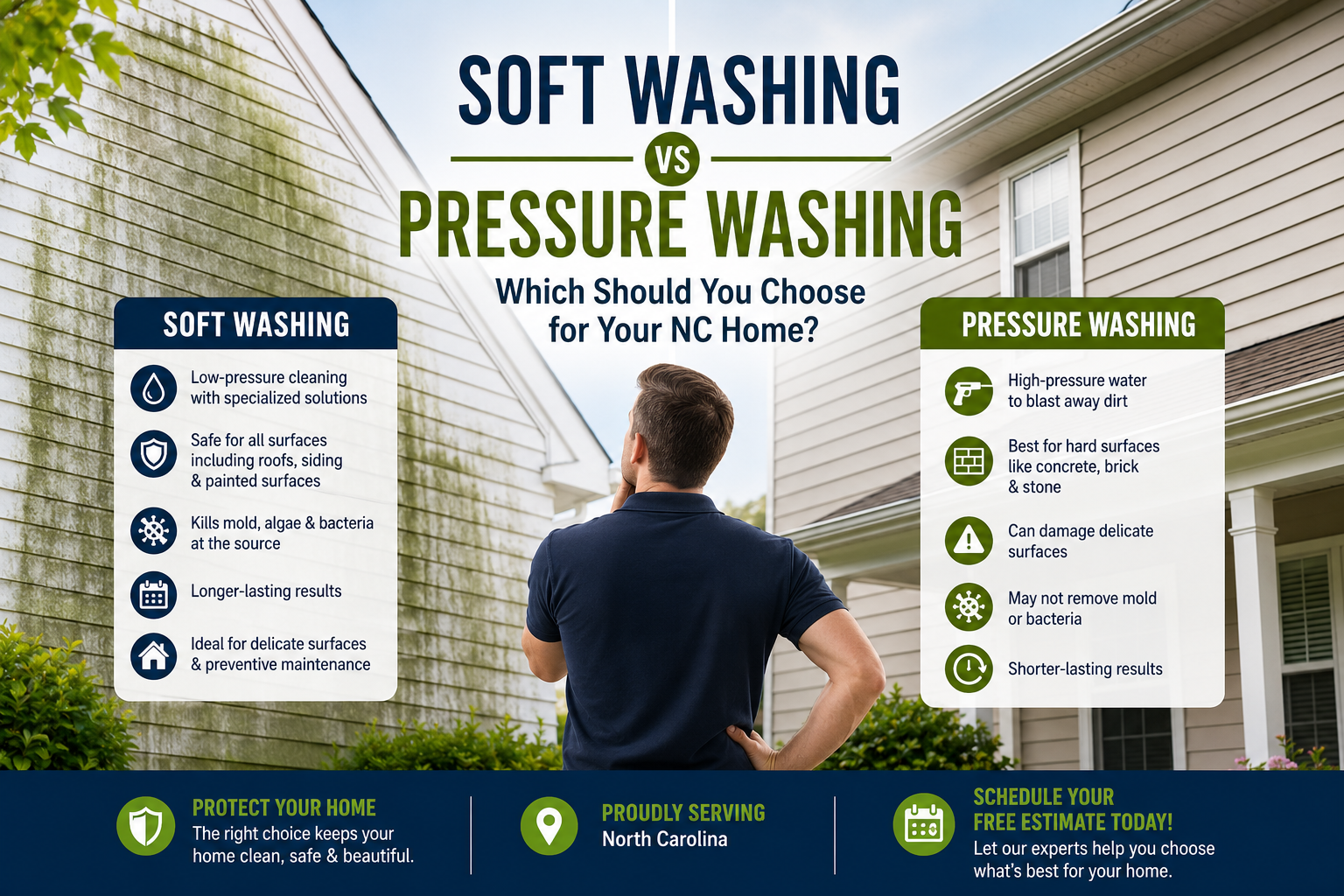 Soft Washing vs Pressure Washing Which Should You Choose for Your NC Home
